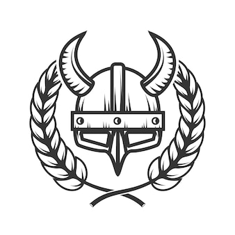 Emblemschablone mit gehörntem helm und kranz. gestaltungselement für logo, label, emblem, zeichen.