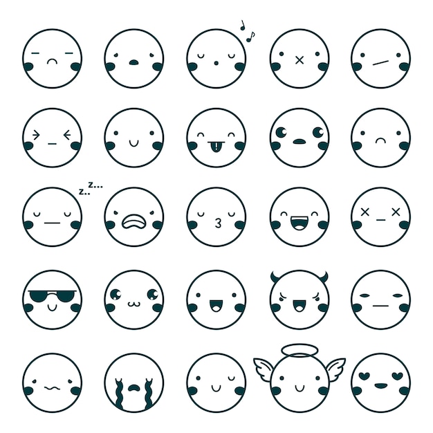 Kostenloser Vektor emoji emoticons schwarzes set