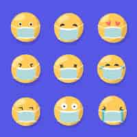 Kostenloser Vektor emoji im flachen design mit gesichtsmaskenpaket