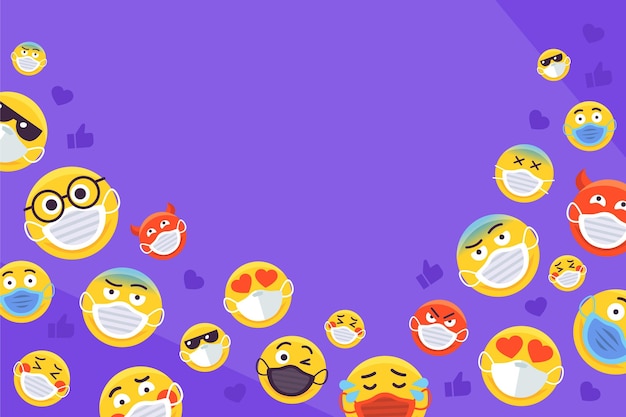 Kostenloser Vektor emoji mit gesichtsmaskenhintergrund