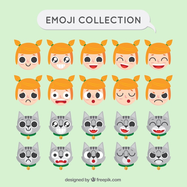 Emoji sammlung von mädchen und katze