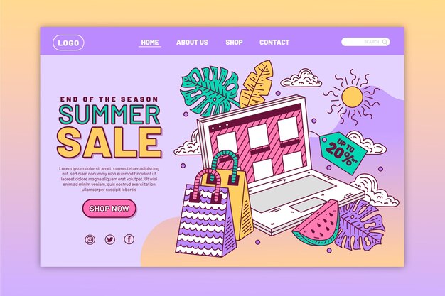 Kostenloser Vektor ende der saison sommer sale landing page