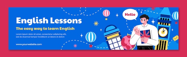 Kostenloser Vektor englischunterricht für flache gestaltung linkedin-banner