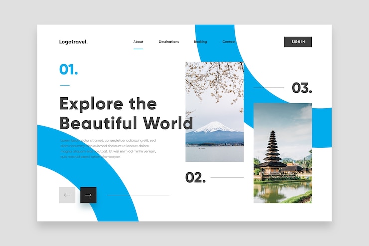 Kostenlose Vektor entdecken sie die wunderschöne landingpage der welt