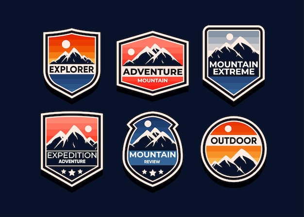 Entdecken sie mountain adventure symbolsatz