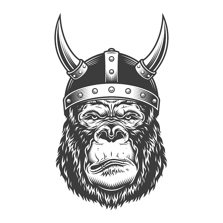 Kostenlose Vektor ernster gorilla im monochromen stil