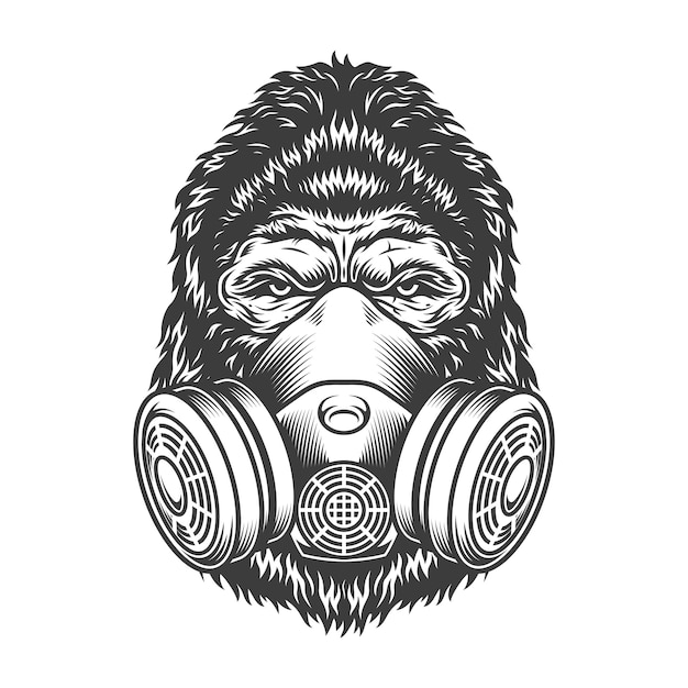 Ernster gorilla im monochromen stil