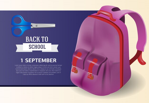 Erster September, zurück zu Schulplakatdesign mit Rucksack
