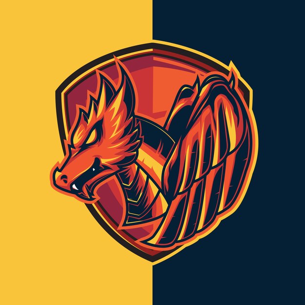 Esport Logo Mit Rotem Drachen Und Schild Hellrot Wie Feuer Premium Vektor