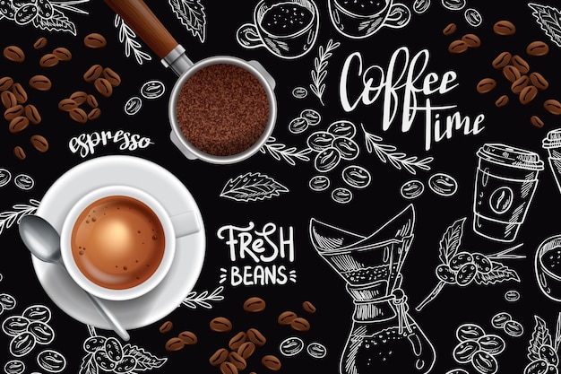 Espresso Kaffeetasse und Kaffeebohnen