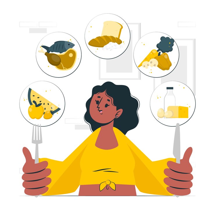 Kostenlose Vektor essen einer vielzahl von konzeptillustrationen für lebensmittel