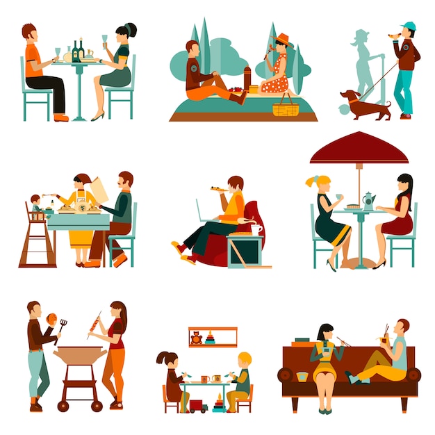 Essen menschen icons set