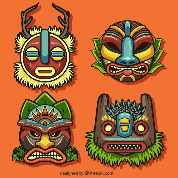 Ethnische Sammlung von Tiki Masken