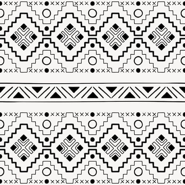 Kostenloser Vektor ethnischer nahtloser musterhintergrund, geometrisches schwarzweiss-design, vektor