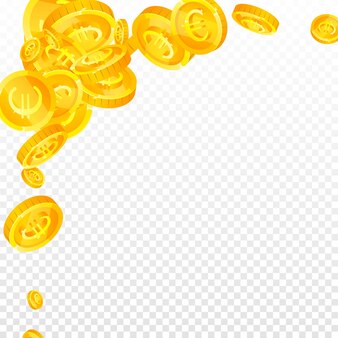 Euro-münzen der europäischen union fallen. bewundernswerte verstreute eur-münzen. europa geld. modernes jackpot-, reichtums- oder erfolgskonzept. vektor-illustration.