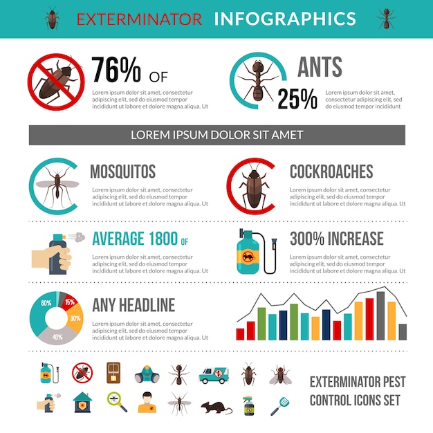 Exterminator schädlingsbekämpfung infographics layout banner