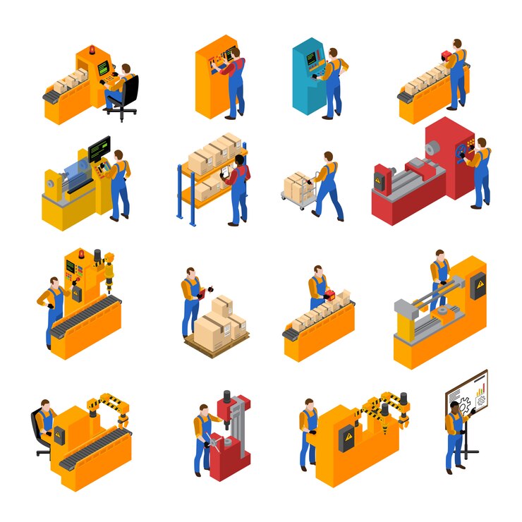 Kostenlose Vektor fabrikarbeiter-icons set