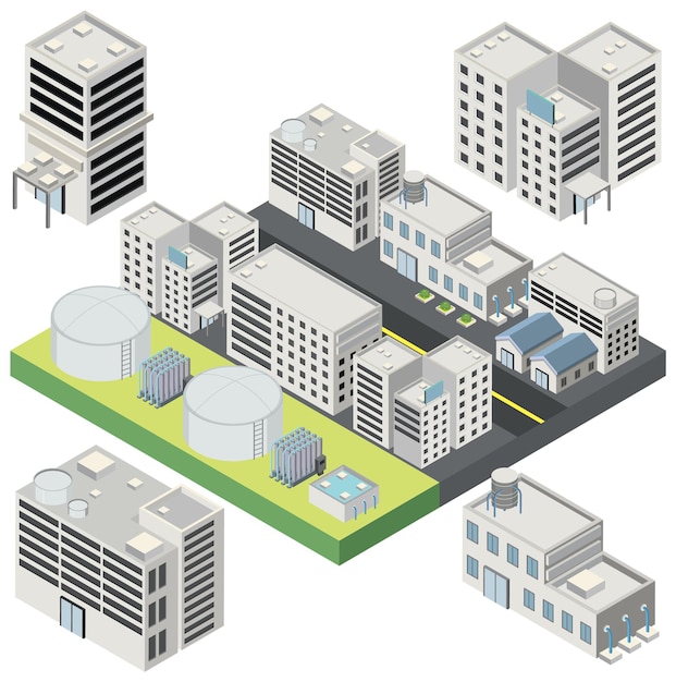 Kostenloser Vektor fabrikgebäude im isometrischen stil