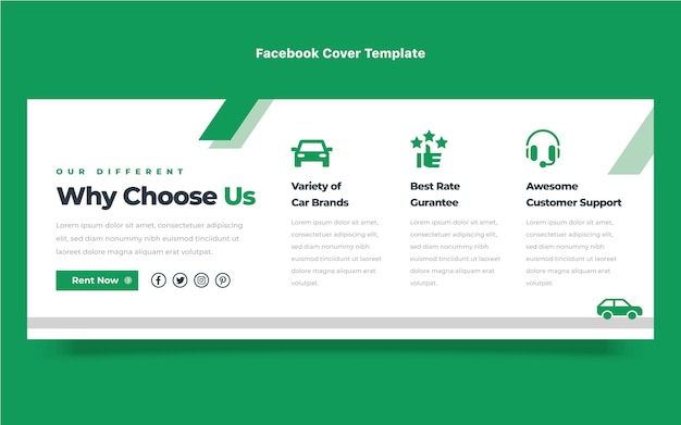 Facebook-abdeckung der autovermietung im flachen design