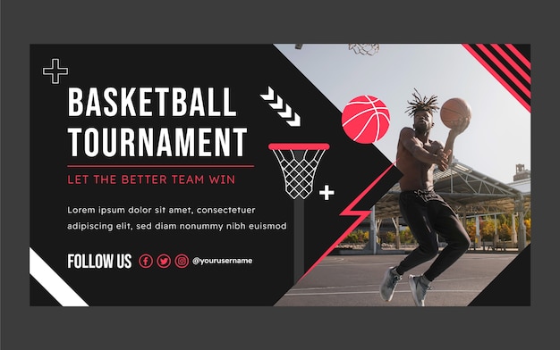 Kostenloser Vektor facebook-beitrag zum basketballturnier im flachen design