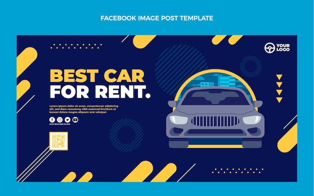 Facebook-Beitrag zur Autovermietung im flachen Design