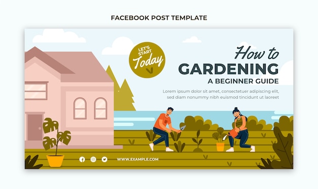 Kostenloser Vektor facebook-beitrag zur gartenarbeit im flachen design