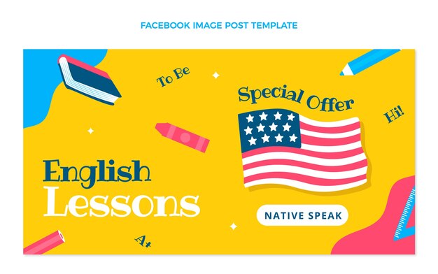 Kostenloser Vektor facebook-beitragsvorlage für englischunterricht im flachen design