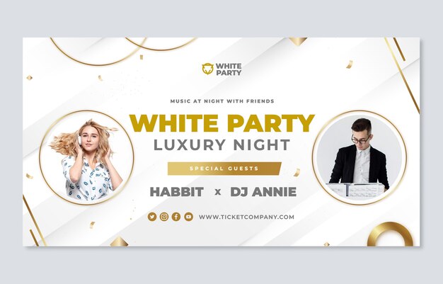 Facebook-Beitragsvorlage für luxuriöse weiße Party mit Farbverlauf