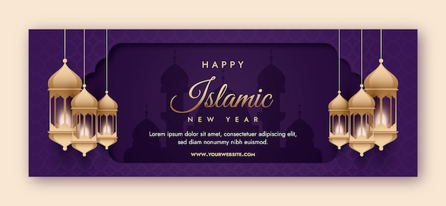 Kostenloser Vektor facebook-cover des islamischen neujahrs mit farbverlauf