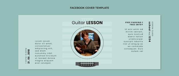 Kostenloser Vektor facebook-cover für gitarrenunterricht im flachen design