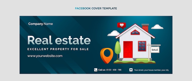 Kostenlose Vektor facebook-cover für immobilien mit farbverlauf
