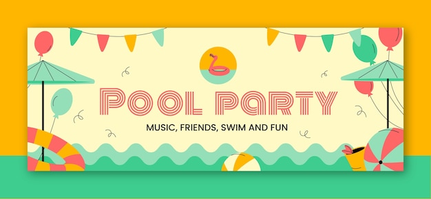 Kostenloser Vektor facebook-cover für poolpartys im flachen design