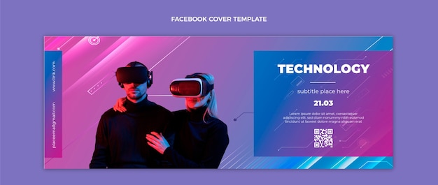 Kostenloser Vektor facebook-cover mit verlaufstexturtechnologie