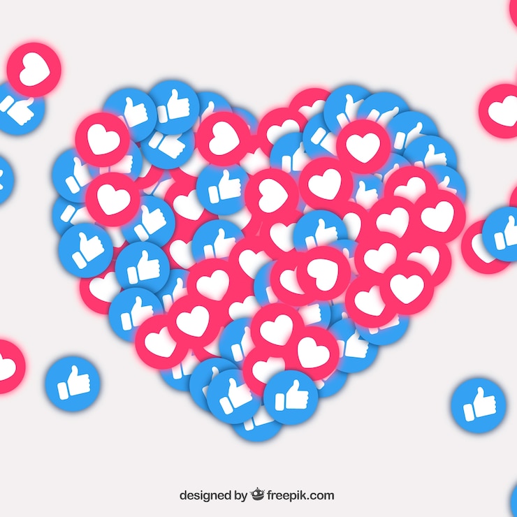 Kostenlose Vektor facebook-hintergrund mit likes und herzen