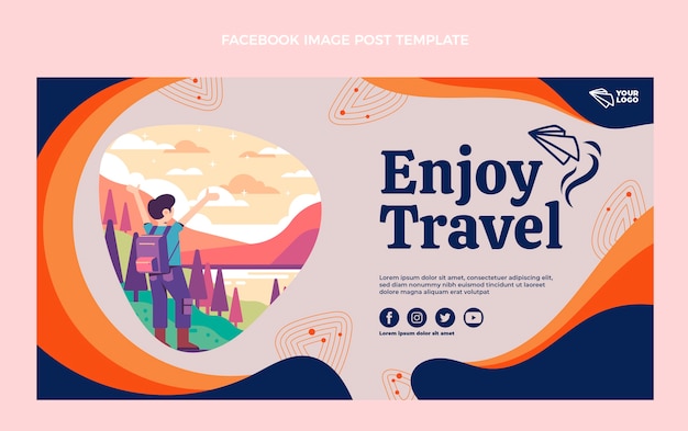 Kostenloser Vektor facebook-post für reisen im flachen design