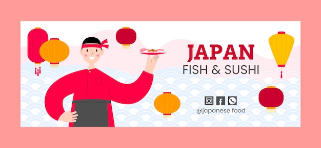 Kostenloser Vektor facebook-vorlage für japanische restaurants