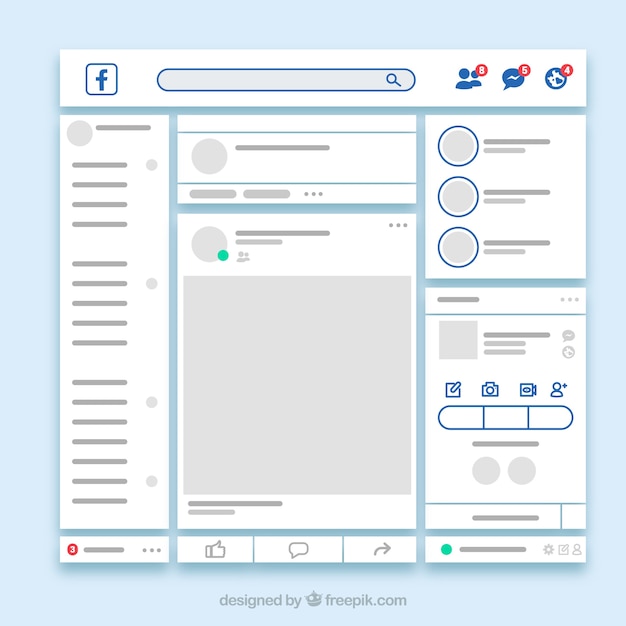 Kostenloser Vektor facebook-weboberfläche mit minimalistischem design