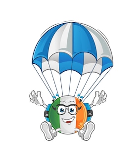 Fallschirmspringen mit irischer flagge. cartoon-maskottchen-vektor