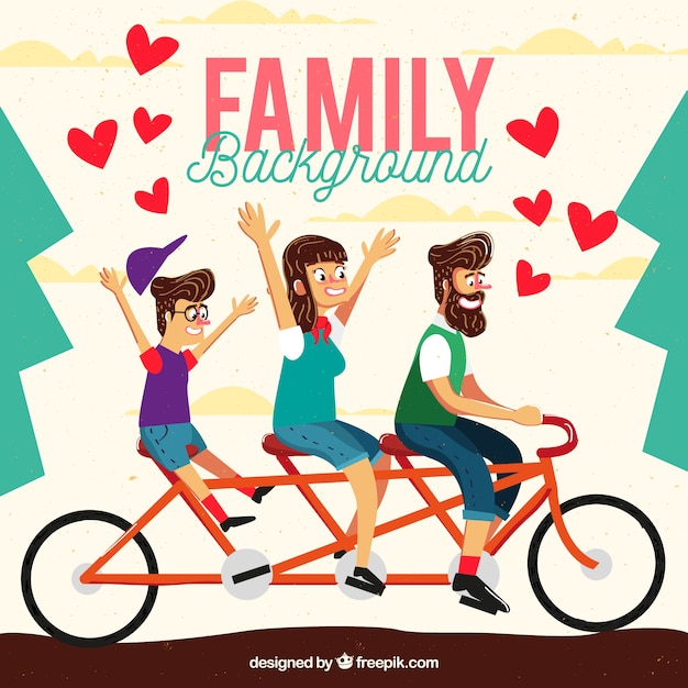 Familie hintergrund auf einem fahrrad im vintage-design