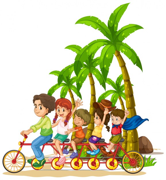 Familie Reiten Tandem Fahrrad am Strand