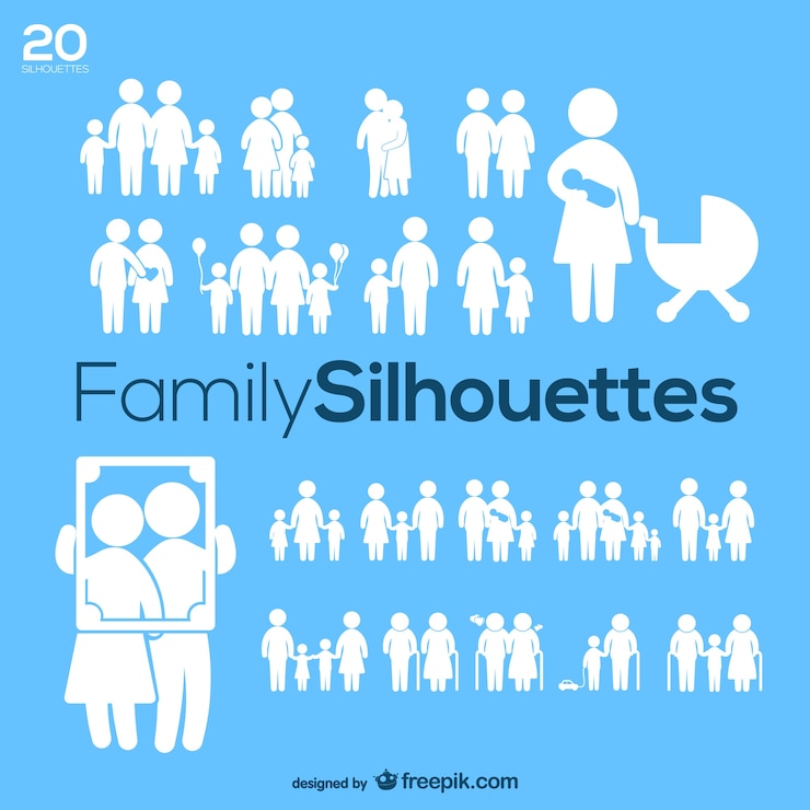 Kostenlose Vektor familie silhouetten vektor pack