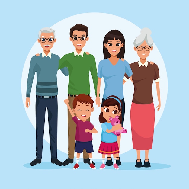 Familien-Großeltern, Eltern und Kinder-Cartoons