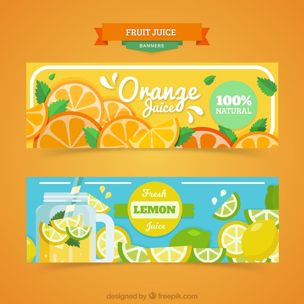 Fantastische banner mit orangensaft und limonade