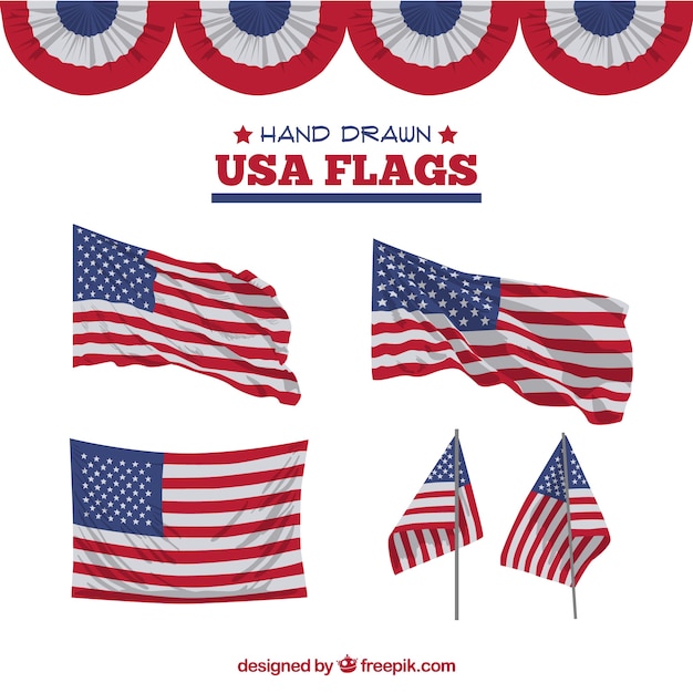 Fantastische handgezeichnete usa flags