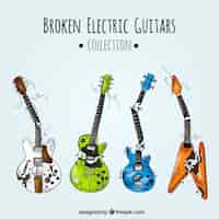 Kostenloser Vektor fantastische sammlung von vier gebrochenen e-gitarren