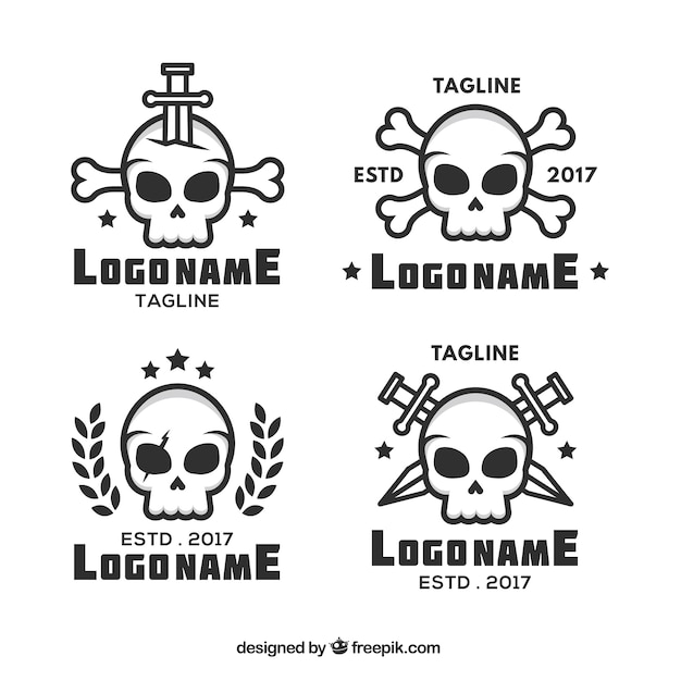 Fantastische schädel-logos in flachem design