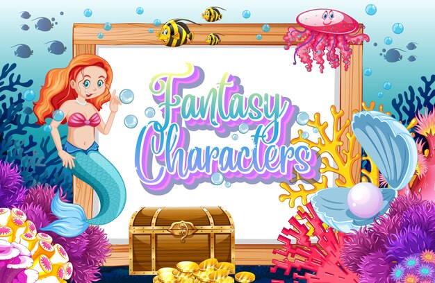 Fantasy-charakter-logo mit meerjungfrauen auf unterwasserhintergrund