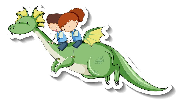 Kostenlose Vektor fantasy-drachen-cartoon-figur im aufkleberstil