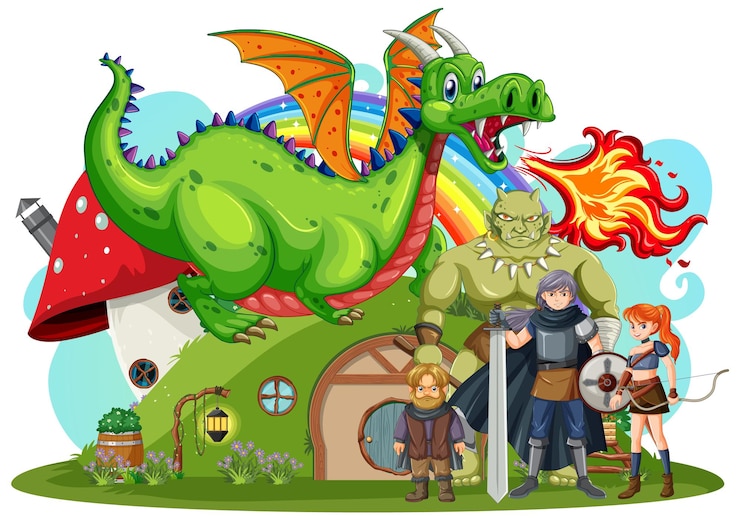 Kostenlose Vektor fantasy-folk-cartoon-figuren gesetzt