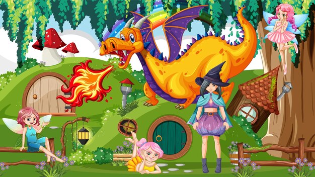 Fantasy-Volkszeichentrickfiguren im Wald